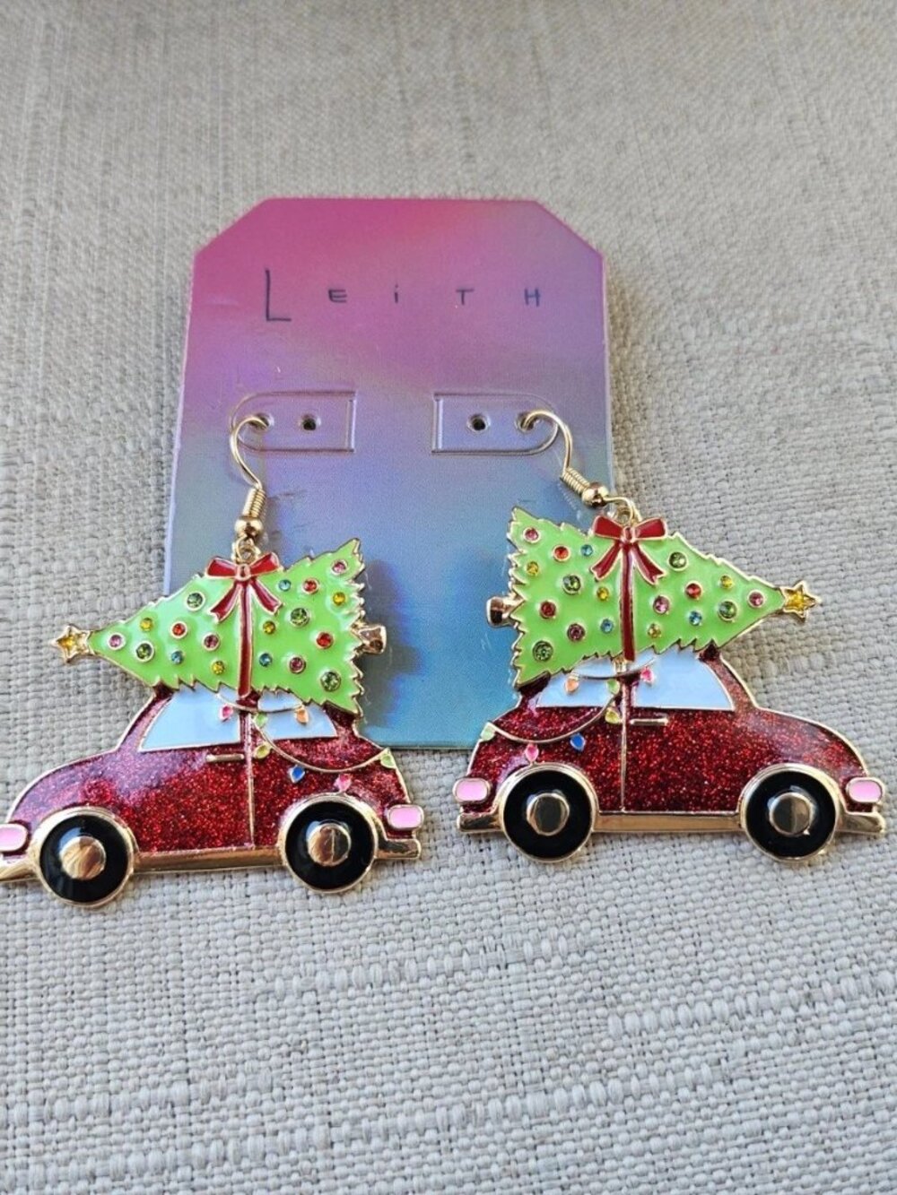 Leith Women Earrings Holiday Christmas Tree Over the Red Car Fashion Jewelry NWT